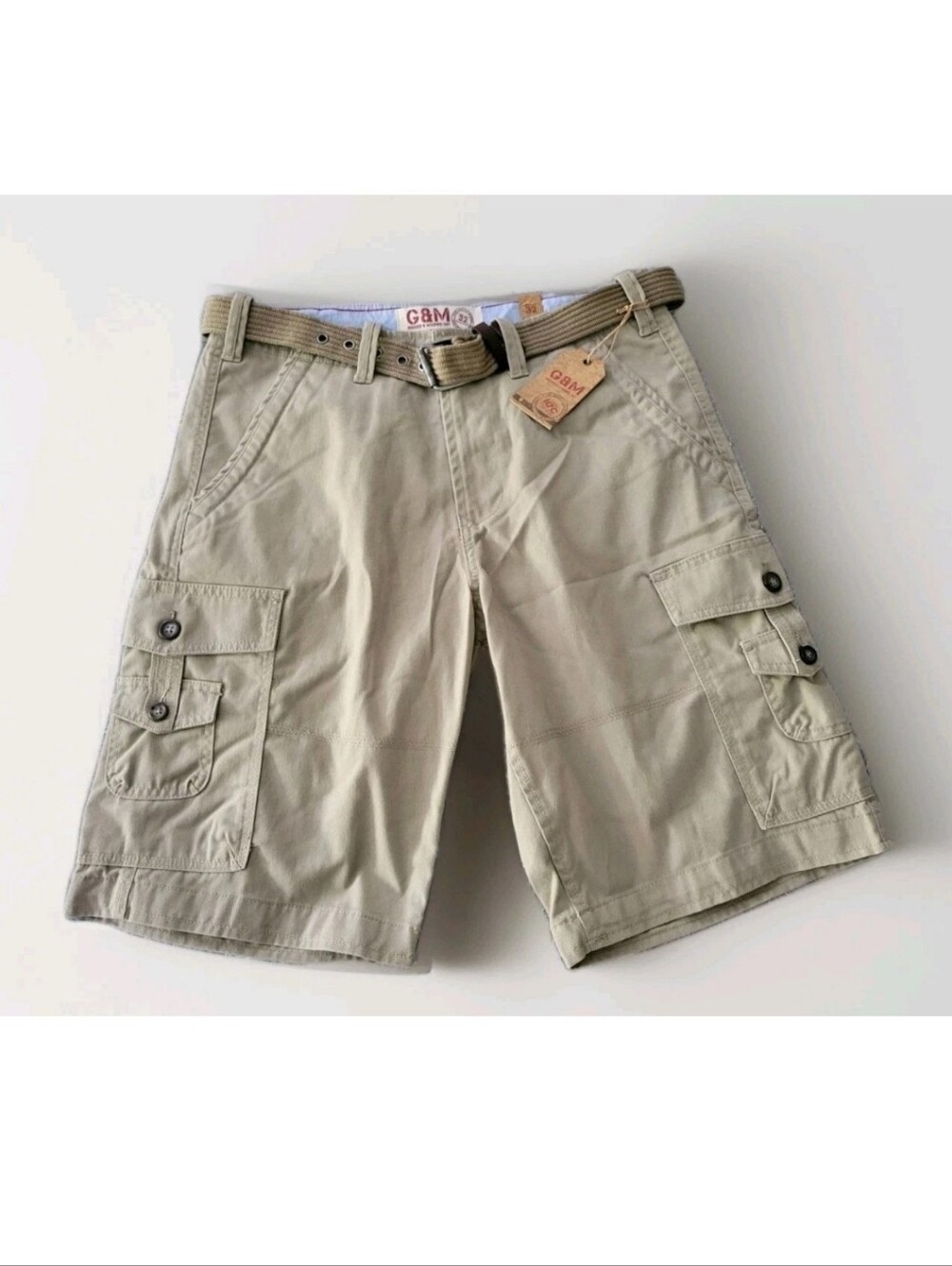 G&M George & Martha Rugged & Washed Out Dallas Cargo Shorts Khaki Hiking 32 NEW